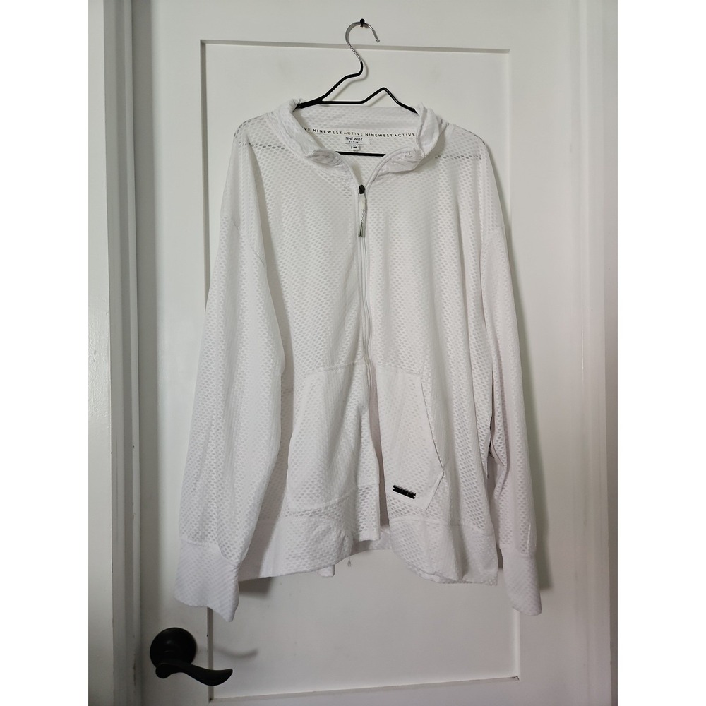 Nine Nine West Active Women 3X White Mesh Full Zip Hoodie Lightweight Jacket New